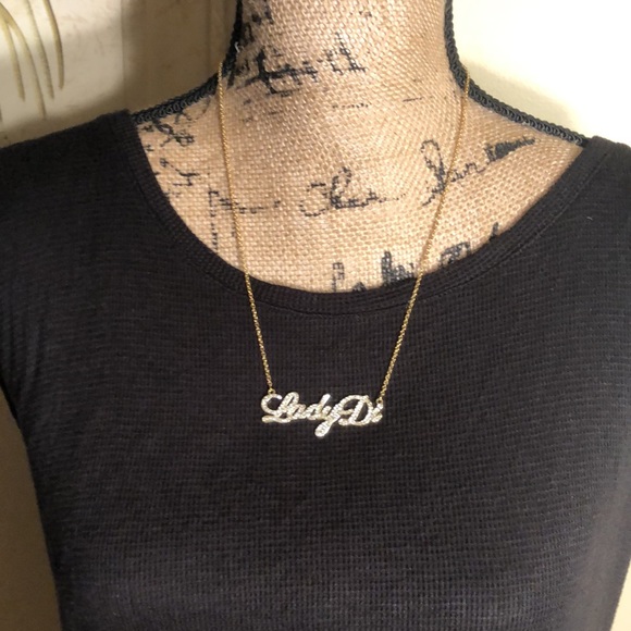 LADY DI Diamond Name Plate Gold Necklace - Picture 8 of 11